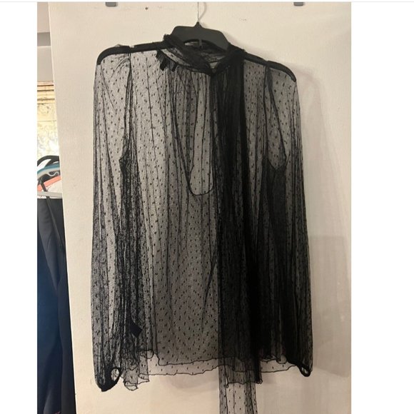 VINTAGE LA PERLA COLLEZIONE BLACK MESH SILK SHEER  BLOUSE TOP with Tie 42 - Picture 12 of 15